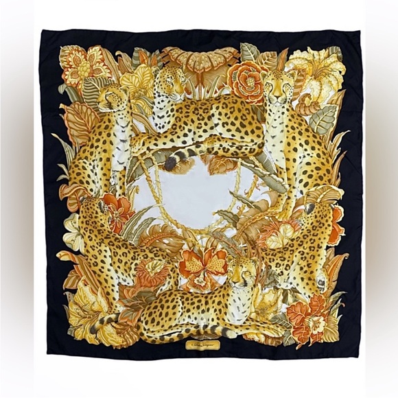 Salvatore Ferragamo Leopard Print Silk Scarf